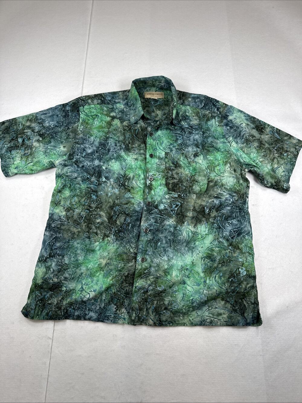 Johari West Hawaiian Shirt Natural Leisure Wear Green/Blue Tropical Men's XLT